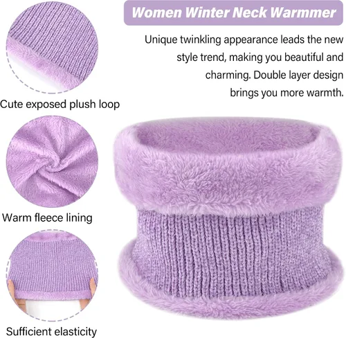 Miniatura 3 de Gorros de invierno para mujer, bufanda, calentador de cuello, guantes de pantalla táctil, con forro polar cálido, gorras de calavera de punto