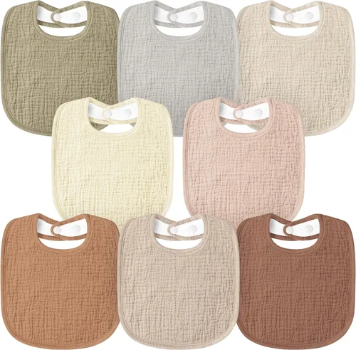 Miniatura 13 de Susurration Baberos de muselina para bebé 8 paquetes, baberos tipo bandana, baberos ajustables suaves cuadrados para babeo de bebé unisex para niñas