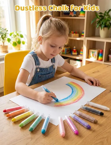 Miniatura 3 de Juego de tizas para acera con soporte para niños, 24 tizas lavables para niños pequeños en 12 colores para pizarra, dibujo, escritura, juguetes
