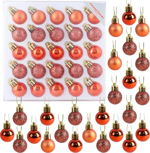 Miniatura 22 de Christmas Concepts® Juego de 25 mini bolas para árbol de Navidad - 25 mm - Adornos colgantes decorados con acabado brillante, mate y purpurina