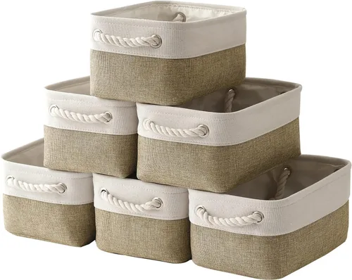 Miniatura 38 de Cesta de organización y almacenamiento para estantes - Paquete pequeño de 6 cestas de almacenamiento de tela plegables para organizar con asa