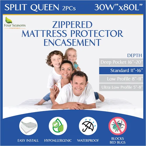 Miniatura 14 de Protector de Colchón RV Short Queen (60" de ancho x 75" L) Funda Impermeable con Cremallera Hipoalergénica Premium Protege Contra Chinches, Polvo