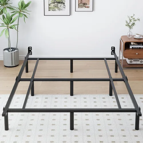 Marco de cama de metal Queen de 7 pulgadas, base de cama de plataforma baja y resistente, tamaño Queen para somier y colchón, fácil montaje, sin