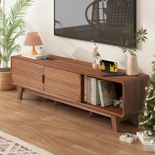 Miniatura 13 de Janmer Home Soporte de TV acanalado de 54 pulgadas con almacenamiento, consola de TV moderna de mediados de siglo con puertas correderas Tambour