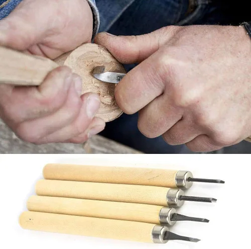 Miniatura 3 de Juego de herramientas de tallado de madera, 4 piezas, kit de cuchillos de tallado de madera, incluye cuchillos de corte de cincel