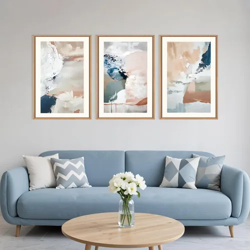 Miniatura 3 de Arte de Pared de Lienzo Enmarcado con Grandes Pinceladas Abstractas, Decoración de Pared Azul Marino Neutro, Pintura de Pared Moderna en Tonos