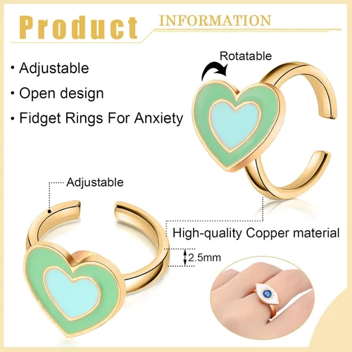 Miniatura 2 de Juego de 9 anillos giratorios giratorios para ansiedad, anillos giratorios para ansiedad, apilables, giratorios, calmantes, ajustables para mujeres