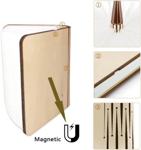 Miniatura 5 de tooloflife Lámpara de libro plegable novedad lámpara de mesa de madera portátil luz de escritorio LED linterna de papel con USB recargable