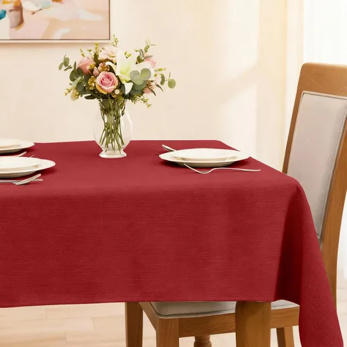 Miniatura 14 de Mantel rectangular de 55 x 95 pulgadas, impermeable, resistente a las manchas y a las arrugas, lavable, mantel de lino sintético resistente, mantel