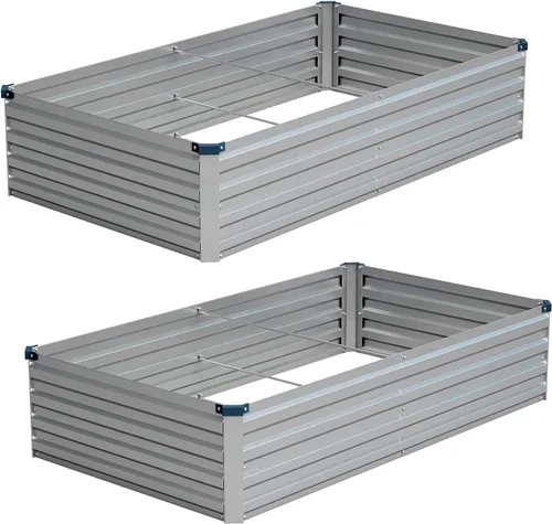 Miniatura 16 de Vengarus Kit de cama de jardín galvanizado elevado de 6 x 3 x 1 pies (paquete de 2), maceta de metal para exteriores, contenedor rectangular de Negro