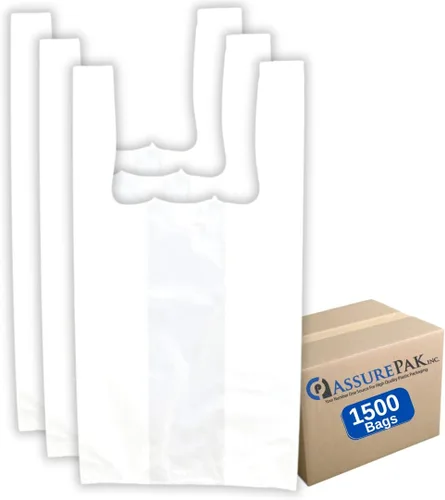 ASSUREPAK - Bolsas de plástico para camiseta de polietileno de alta densidad blanca sin imprimir para venta al por menor, comestibles, mercancía,
