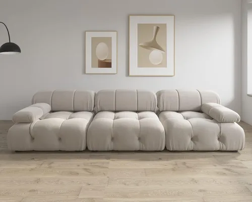 Miniatura 5 de JACH Sofá modular convertible de 104 pulgadas, sofás minimalistas de terciopelo de mediados de siglo, sofá ancho de 3 asientos moderno de lujo