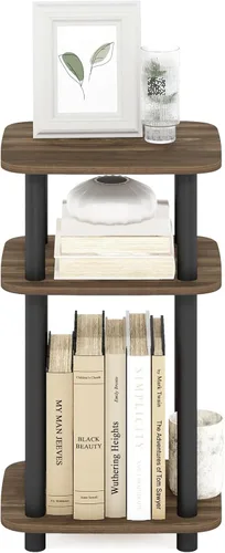 Miniatura 4 de Furinno JUST - Mesa auxiliar lateral, mesa auxiliar de 3 niveles con tubo de giro N, estante abierto, mesita de noche de esquina curva redonda