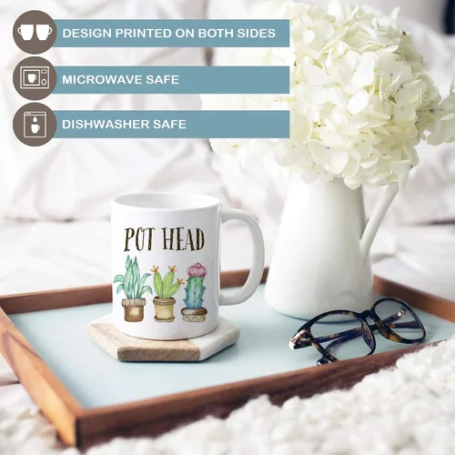 Miniatura 3 de Taza de café divertida con diseño de plantas con cabeza de maceta Taza para suculentas Cerámica apta para microondas y lavavajillas