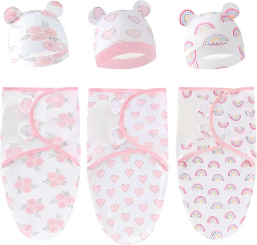 Miniatura 13 de Juego de saco de dormir para bebé con gorro para bebés de 0 a 3 meses, paquete de 3 unidades, algodón suave para recién nacidos, para niñas y niños