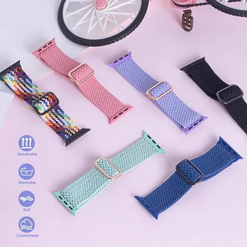 Miniatura 7 de Correa elástica trenzada compatible con Apple Watch Series 11/10/9/8/7/6/5/4/3/2/1 SE3/2/1 de 1.496 pulgadas, 1.575 pulgadas, 1.614 pulgadas, 1.654