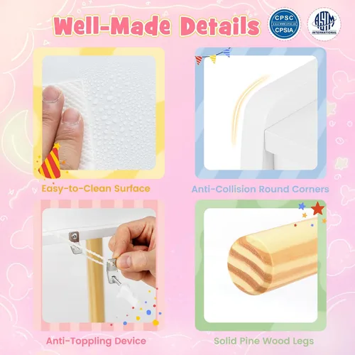Miniatura 6 de HONEY JOY Juego de tocador para niños, juego de tocador para niñas con espejo y taburete y luces, cajones y estantes de almacenamiento, mesa