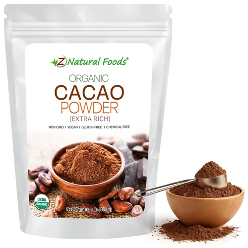 Miniatura 8 de Z Natural Foods Cacao orgánico en polvo, lleno de nutrición, sabor a chocolate negro extra rico, perfecto para recetas de chocolate, batidos