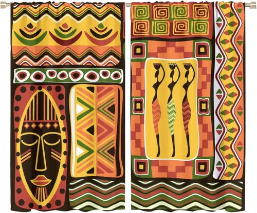 Miniatura 23 de BAEKJIN Cortinas opacas africanas, color blanco y negro, abstracto, geométrico, africano, tribal, escritura, étnico, para hombres, niños