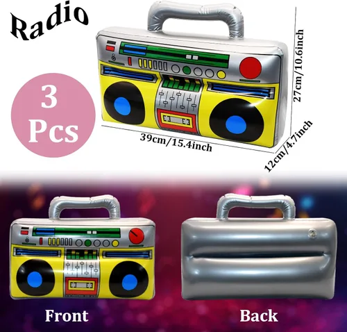Miniatura 2 de 5 piezas de radio inflable Boombox teléfono móvil inflable de los años 80 y 90 decoraciones de fiesta accesorios de fotos para decoraciones