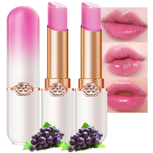 evpct 2 piezas de bálsamos labiales tintados de uva, cambio de color de labios, bálsamo de labios, tono rosa claro, maquillaje de labios, 2 piezas