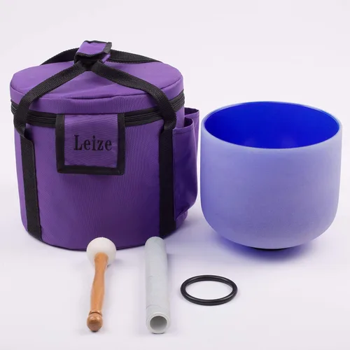 Miniatura 7 de Leize Cuenco de cristal de cuarzo A# Note Third Eye Chakra Azul oscuro 8 pulgadas con funda de transporte resistente Suede Striker