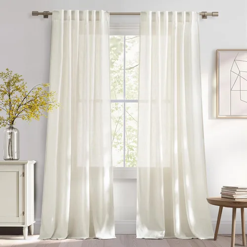 Miniatura 74 de NICETOWN Cortinas de lino semitraslúcidas para dormitorio, bolsillos para barra y pestaña trasera, tratamientos de ventana transparentes de lino