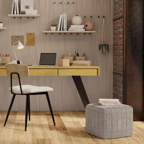 Miniatura 2 de SIMPLIHOME Elmer Puf cuadrado – 18 pulgadas de ancho tejido a mano yute y algodón otomano en color natural y gris, reposapiés contemporáneo