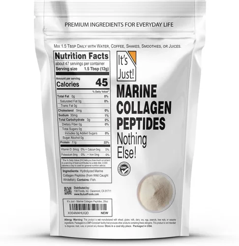 Miniatura 2 de It's Just! - Péptidos marinos de colágeno tipo I y III, fuente de pescado blanco, probado para metales pesados, sin gluten, sin OMG, sin sabor