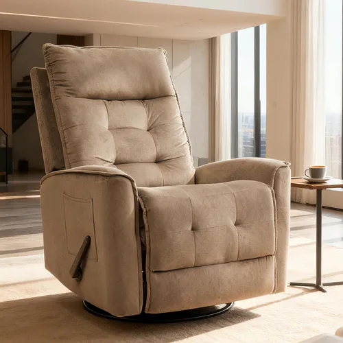 Miniatura 12 de Silla reclinable giratoria para adultos, silla mecedora, pequeña reclinable giratoria para espacios pequeños, sala de estar, dormitorio, caravana