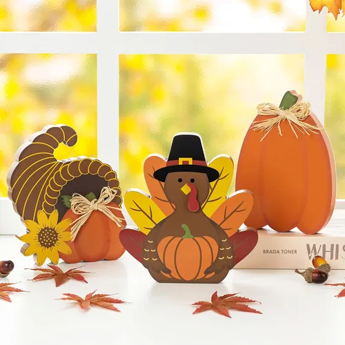 Miniatura 8 de Glitzhome Juego de 2 decoraciones de calabaza de madera de Acción de Gracias (6 pulgadas y 8 pulgadas de alto) – Decoración de mesa de granja