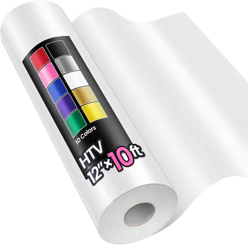 Rollos de Vinilo de Transferencia de Calor HTV de 12" x 10 pies, Blanco, Sooez Vinilo HTV para Camisetas, Vinilo para Planchar, Fácil de Cortar y