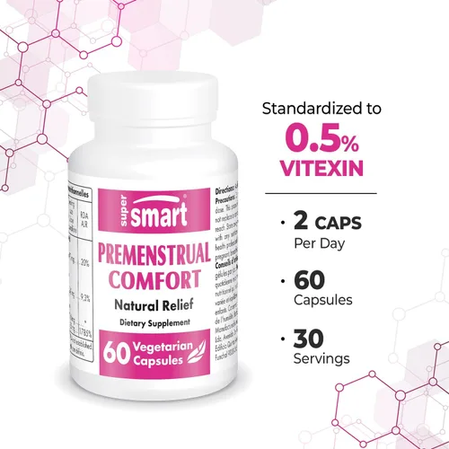 Miniatura 4 de SuperSmart - Comodidad premenstrual (fórmula avanzada) - Suplemento Vitex Chasteberry para mujeres - Vitex Agnus-Castus y vitamina B6 Sin OMG