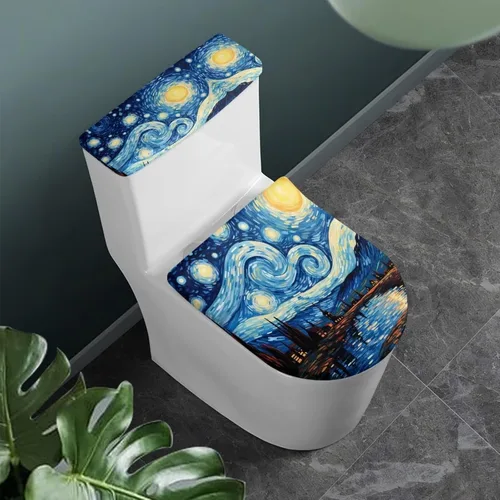 Miniatura 12 de Flashideas Juego de cubierta para tanque y tapa de inodoro con estampados de patas de perro coloridas - Elástico, se adapta a la mayoría de tanques