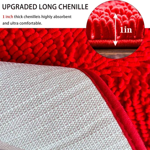 Miniatura 5 de Alfombra de Baño Media Redonda Rugas de Baño Rojo Alfombras Semicirculares de Baño de Chenilla Alfombras de Baño Absorbentes de Agua para Piso