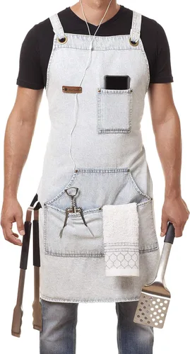 Delantal de cocina profesional diseñado para cocina, barbacoa, parrilla, 10 onzas, babero ajustable para mujeres y hombres, con lazo para toalla