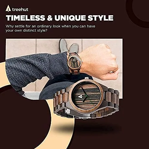 Miniatura 4 de treehut Reloj de madera para hombre con correa de madera ajustable y hebilla de acero inoxidable, reloj analógico de cuarzo japonés con caja