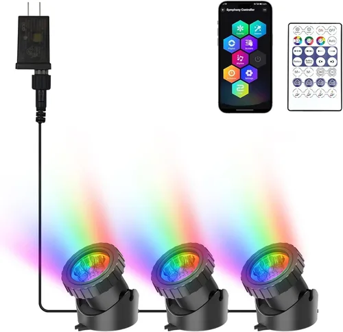 Miniatura 9 de RGB - Luces de estanque sumergibles bajo el agua, luces de fuente sumergibles LED súper brillantes, focos de paisaje de colores, control