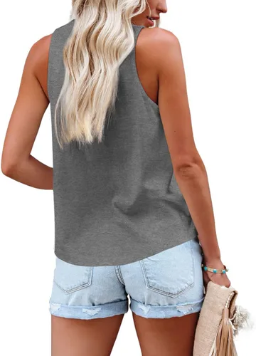 Miniatura 4 de BESFLY Camiseta sin mangas para mujer, cuello redondo, ajuste holgado, ligera, con bolsillo
