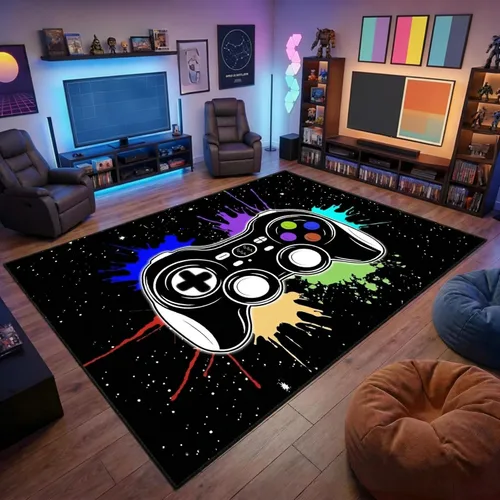 Miniatura 5 de Alfombras de Jugador para Dormitorio de Niños, Pintura de Dibujos Animados con Gamepad, Alfombra para el Hogar para Adolescentes, Decoración Genial
