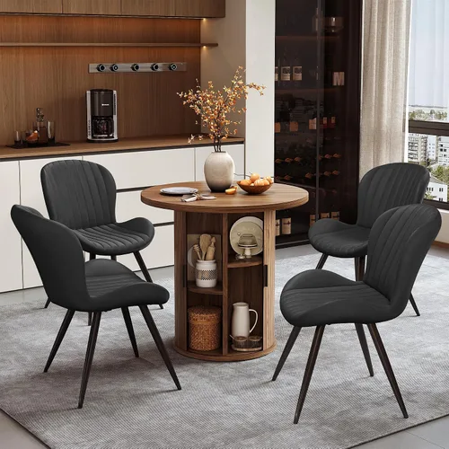 Miniatura 11 de Miereirl Juego de mesa y sillas de comedor moderno redondo, con una mesa de comedor de madera equipada con compartimentos de almacenamiento