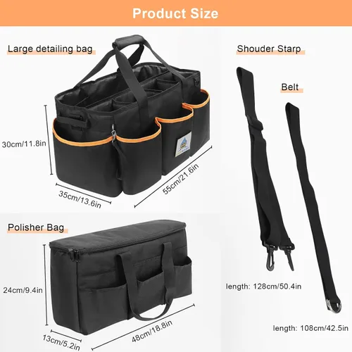 Miniatura 7 de WDG Organizador de limpieza de bolsas de detalles, 2 unidades, con asa y pulidora, bolsa grande para el cuidado del automóvil, bolsa de transporte