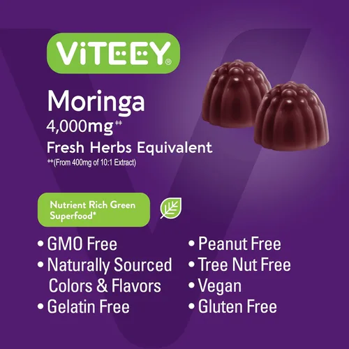 Miniatura 5 de Viteey Moringa Gummies - 4,000 mg [de 400 mg de extracto 10: 1] de Moringa Suplemento Super Greens - Gomitas antioxidantes para el bienestar