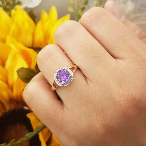 Miniatura 190 de Dazzlingrock Collection Anillo de compromiso redondo de 0.276 in con halo de diamante blanco y vástago dividido para ella en oro macizo de 14