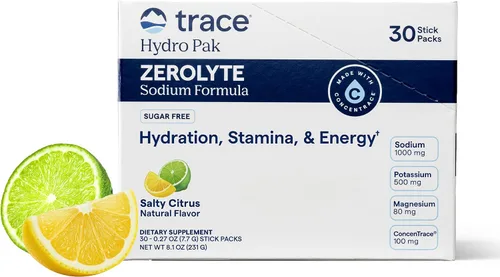 Trace Minerals ZeroLyte Sabor Cítrico Salado - Mezcla de bebida electrolítica sin azúcar - Apoya la hidratación, energía, resistencia - Sal marina