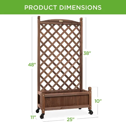 Miniatura 7 de Best Choice Products - Caja de plantación de madera de 48 pulgadas con enrejado de diamante, cama de jardín elevada móvil para plantas trepadoras