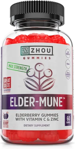 Miniatura 7 de ZHOU Elder-Mune Gomitas de Saúco - Saúco Negro, Vitamina C y Zinc, Suplemento Diario de Apoyo Inmunológico para Mujeres y Hombres, Masticables