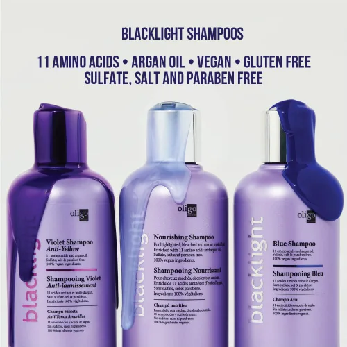 Miniatura 4 de Oligo Professionnel - Champú violeta Blacklight - Champú morado sin sulfato para rubias - Vegano - Elimina los tonos amarillos - Refrescar reflejos