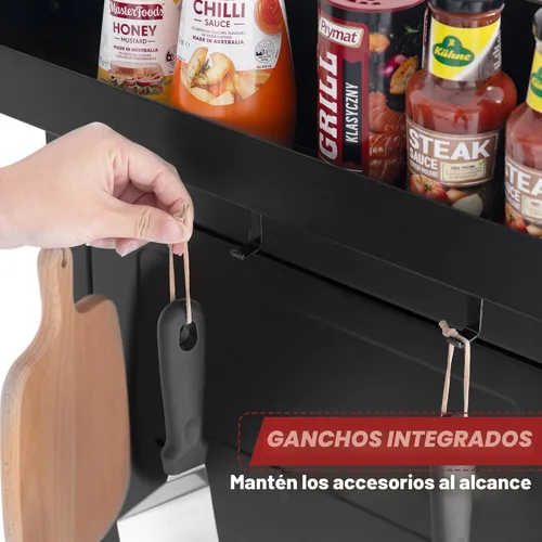 Miniatura 7 de Carro de parrilla al aire libre con ruedas, isla de cocina móvil con gabinete de almacenamiento para barbacoa, mesa de carrito de comedor de acero