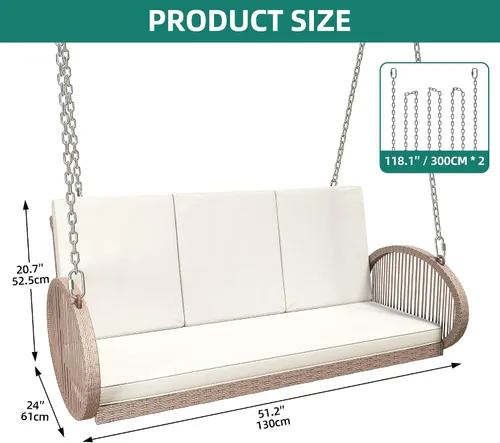 Miniatura 7 de YITAHOME Columpio colgante para porche para 3 personas, color beige